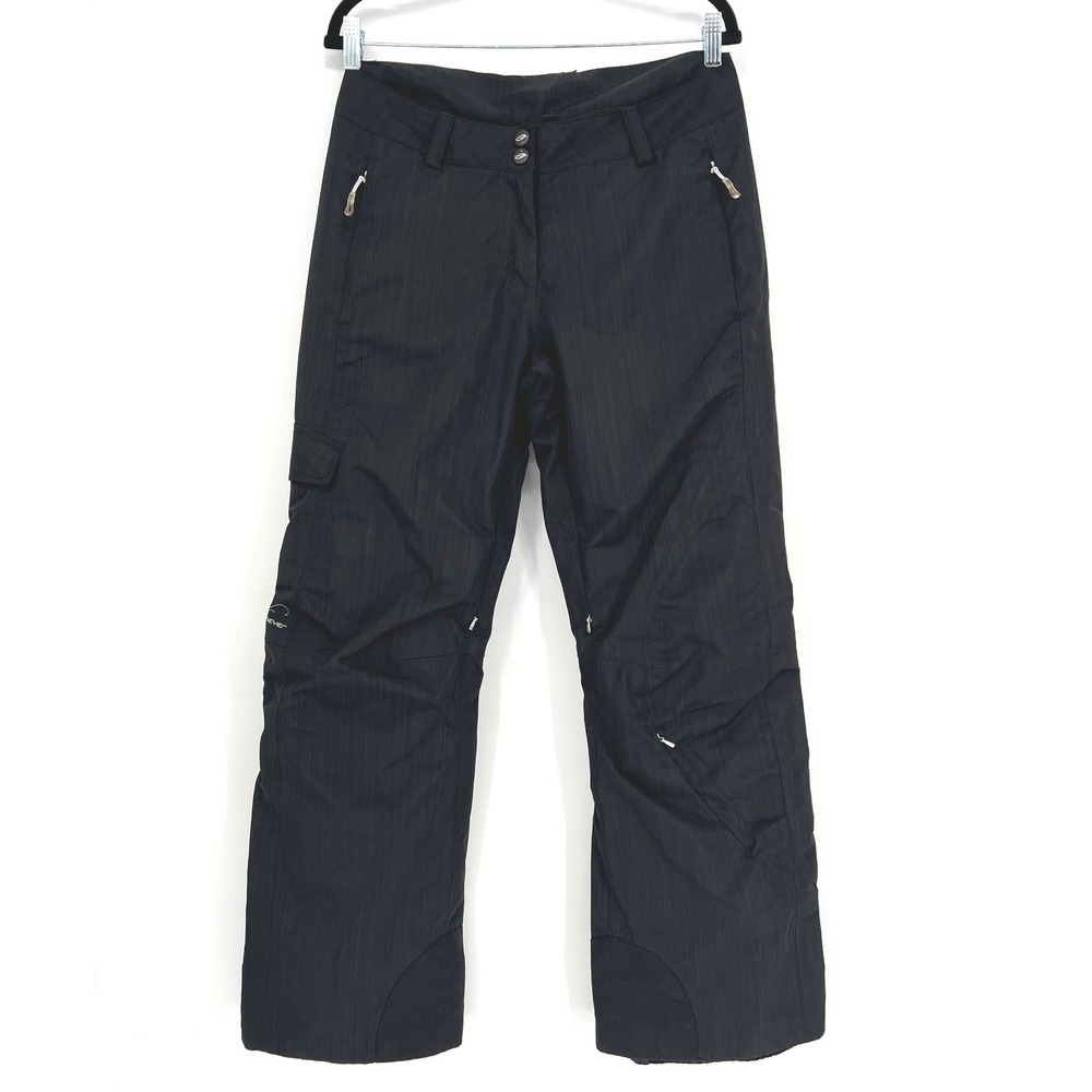 Obermeyer Women Metallic Grey Black Ski Snow Pants RECCO Size 8 Cargo Insulated